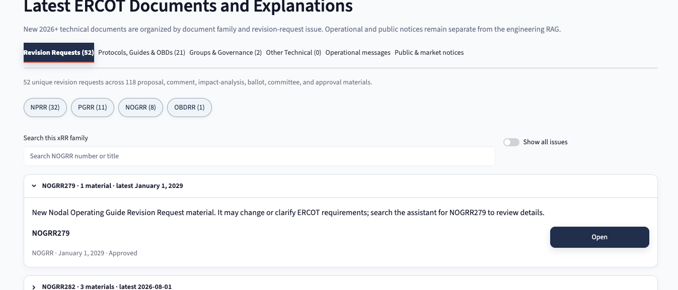 ERCOT documentation intelligence dashboard