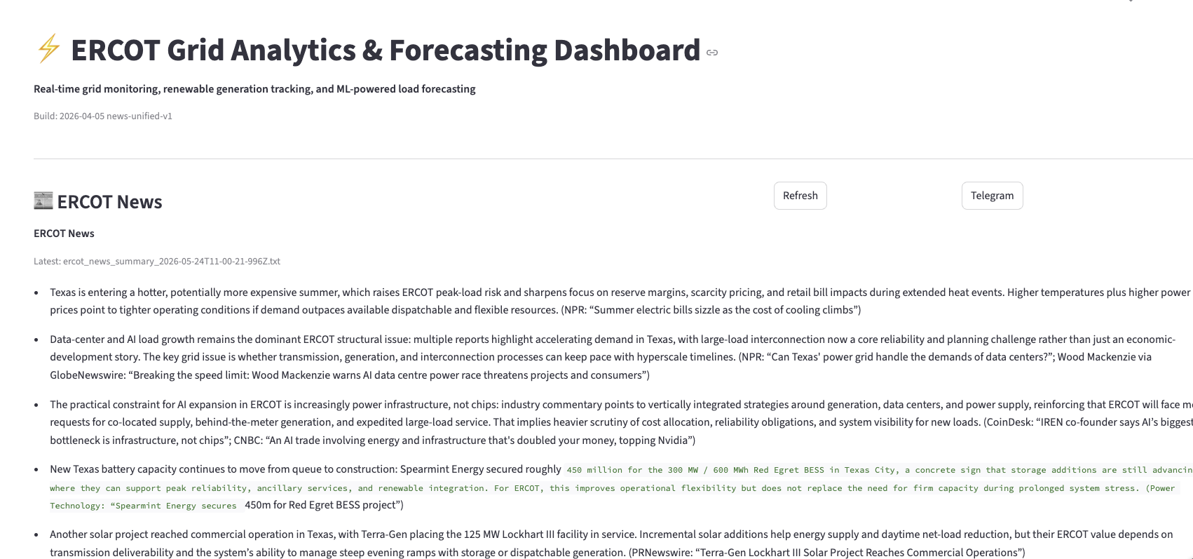 ERCOT dashboard news view