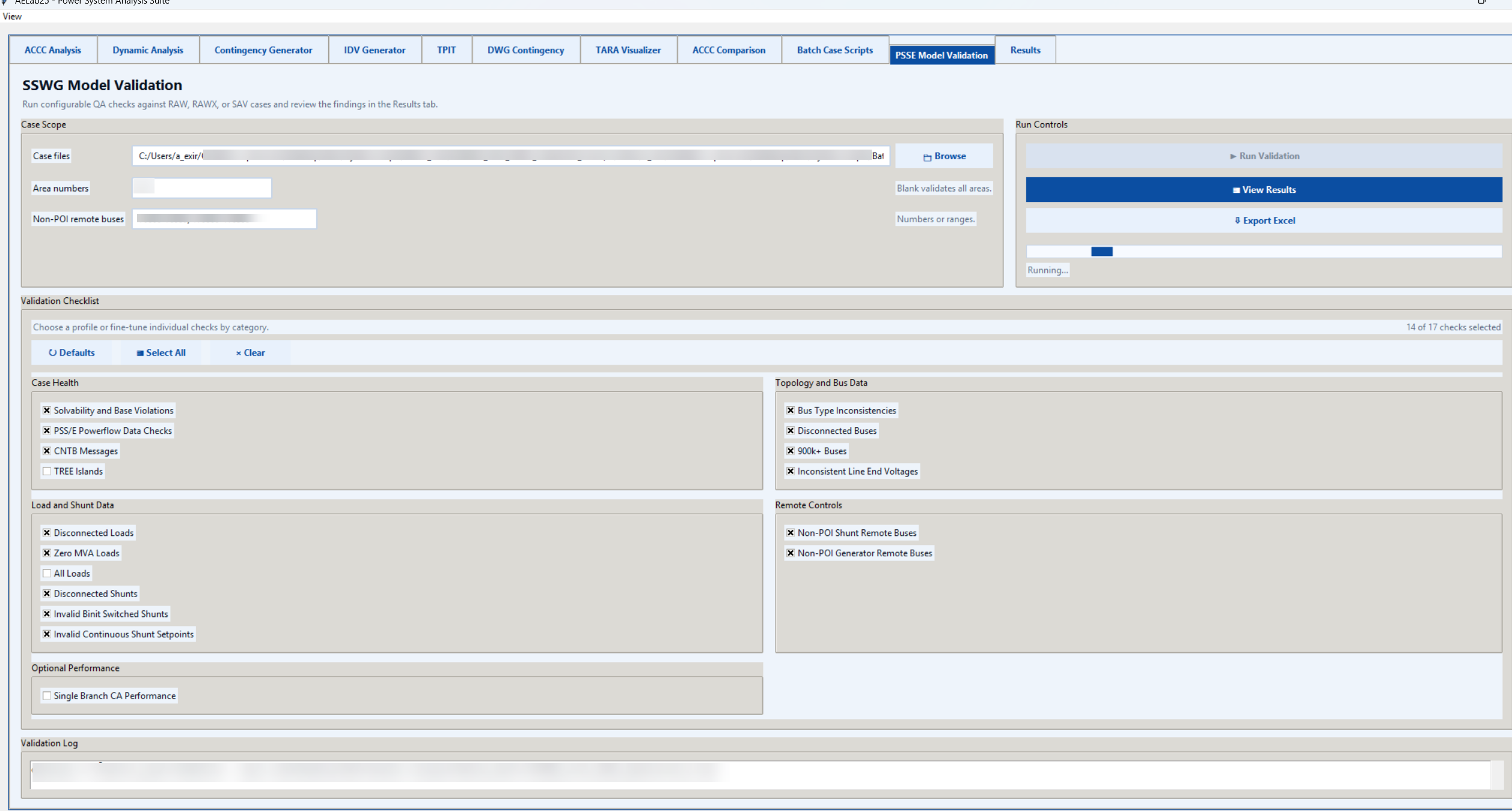 PSS/E model validation tool
