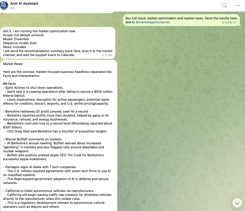Telegram on-demand market request