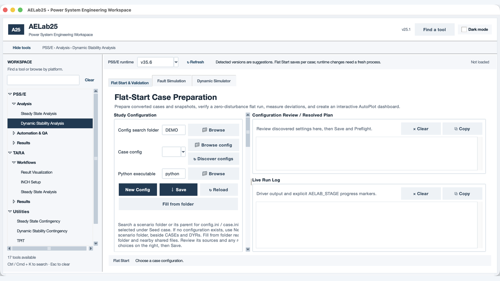AELab25 dynamic flat-start and validation workspace