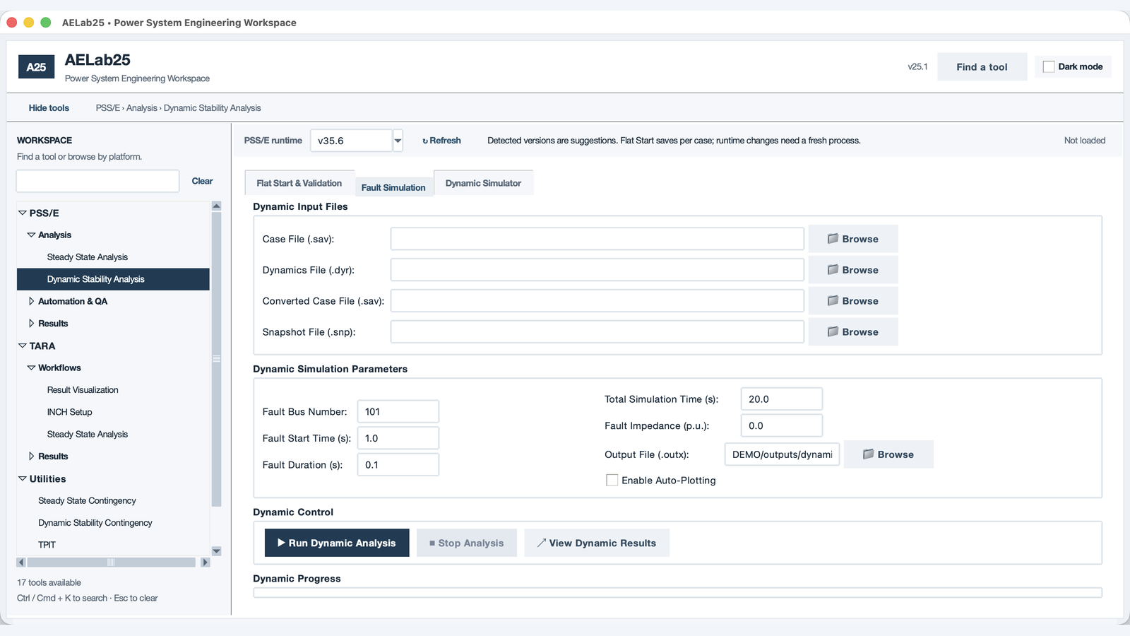 AELab25 dynamic fault simulation setup