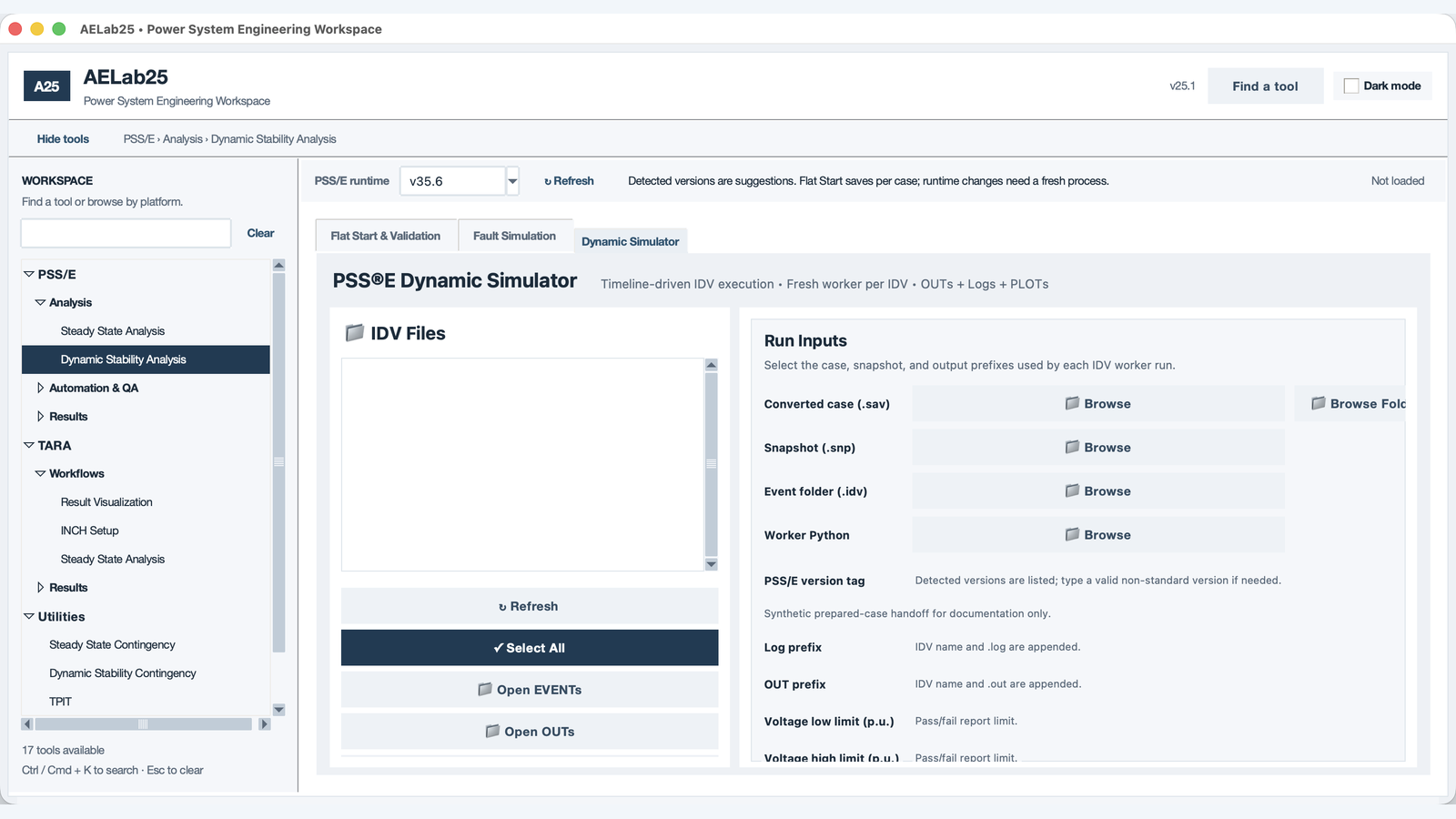 AELab25 dynamic simulator for prepared-case IDV event batches