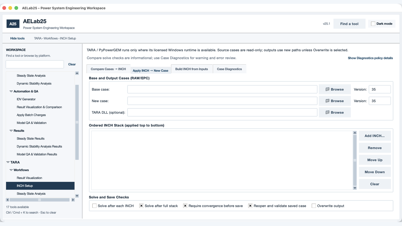 AELab25 TARA ordered INCH stack application workspace