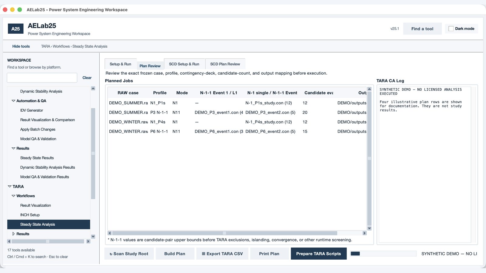 AELab25 TARA plan review with synthetic demo jobs