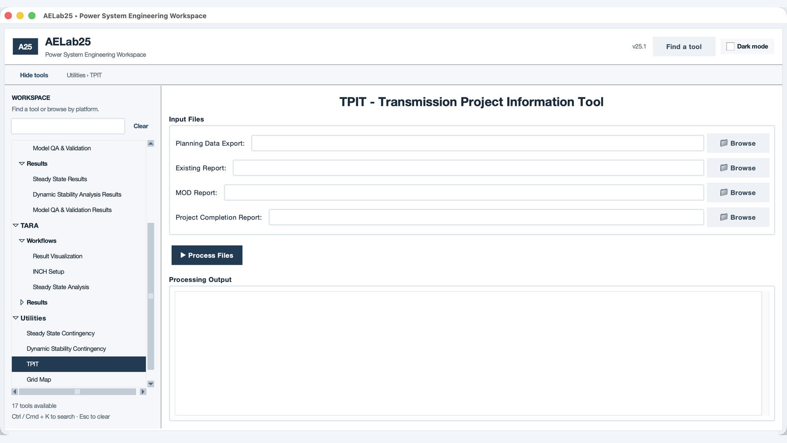 AELab25 transmission project information tool
